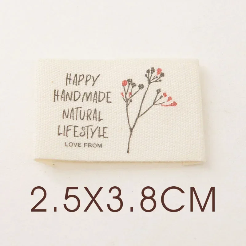 Handmade DIY Fabric Label with Folds, Pure Cotton, Black and Red Branches, Hand Sewing Accessories