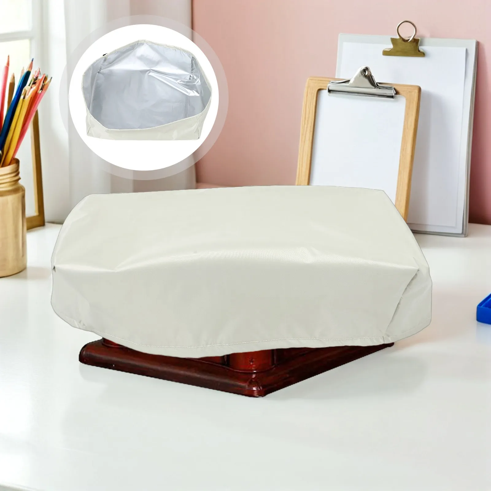 Beige Oxford Cloth Turntable Dust Cover 18x14x6.75inches Waterproof Vintage Phonograph Record Player Protector for Stereo Vinyl