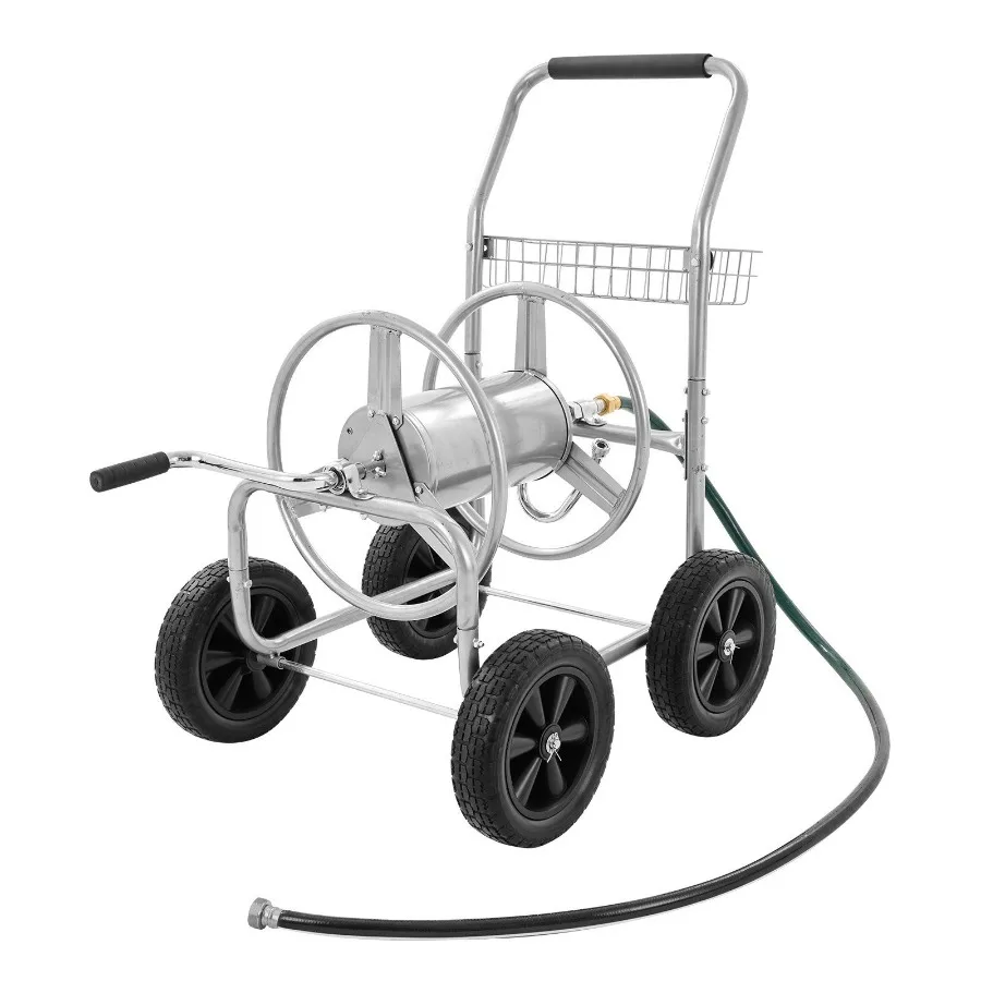 Hose Reel Cart Hold Up to 300 ft of 5 8'' Hose Garden Water Hose Carts Mobile Tools with 4 Wheels Heavy Duty Powdercoated Stee