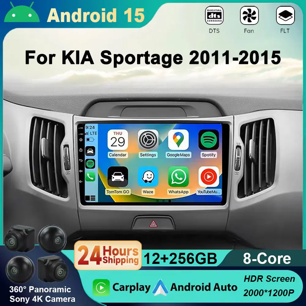 أندرويد 15 2K QLED لسيارة Carplay لكيا سبورتاج 2010- 2016 راديو السيارة مشغل وسائط متعددة وحدة رأس ستيريو 4G WiFi BT DSP DVD #1