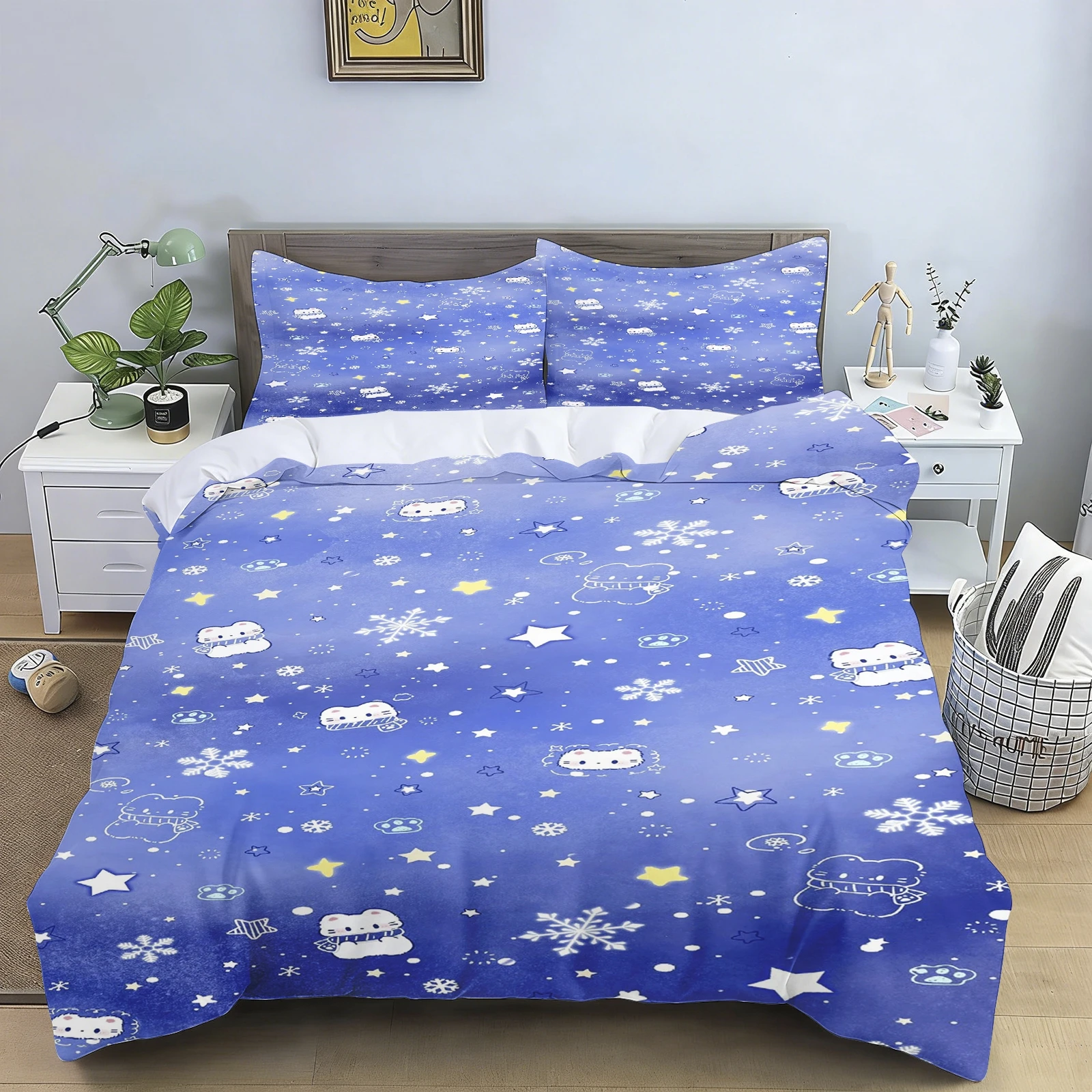 Cartoon Acting Cute Bedding Set Animal Lightning Cat Duvet Cover Girls's Bedclothes Bed Linen Gift for Kids