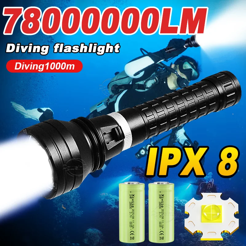 78000000LM Powerful XHP360 Diving Flashlight 1000M High Power LED Flashlights Underwater Lamp Professional Scuba Diving Torch