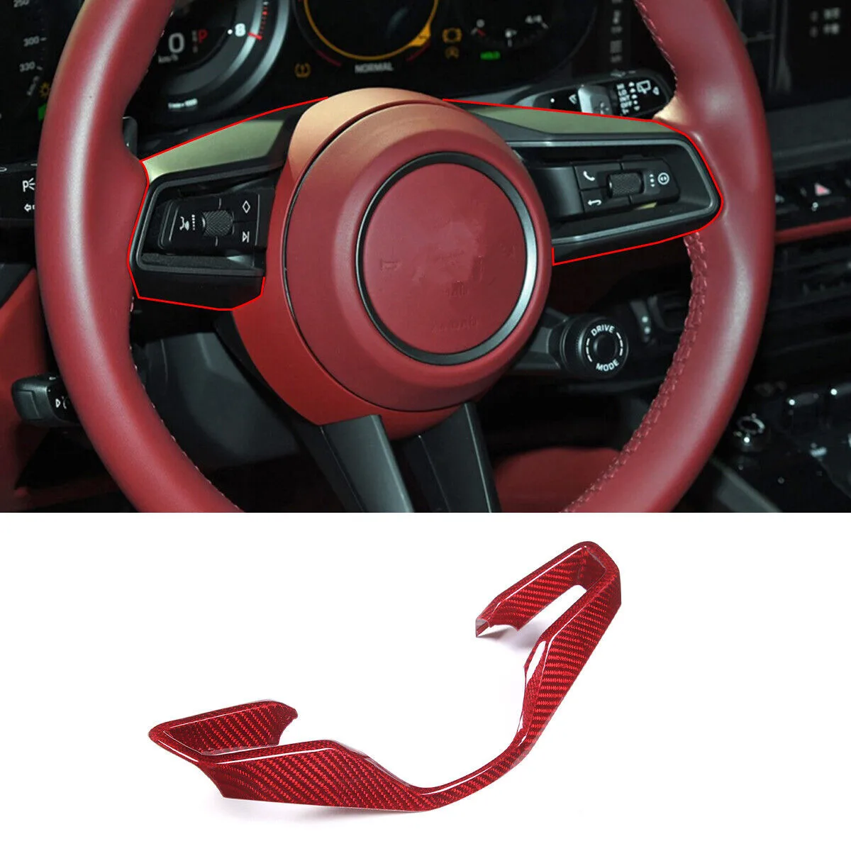 

Red Carbon Fiber Car Steering Wheel Button Trim Frame For Porsche 911 2019-2022