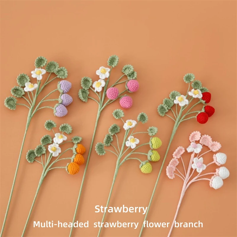 Fashion Finished Decoration Woven Multi-Head Strawberry Flower Branches Fresh Friends Accompanying Gift Simulation Flower