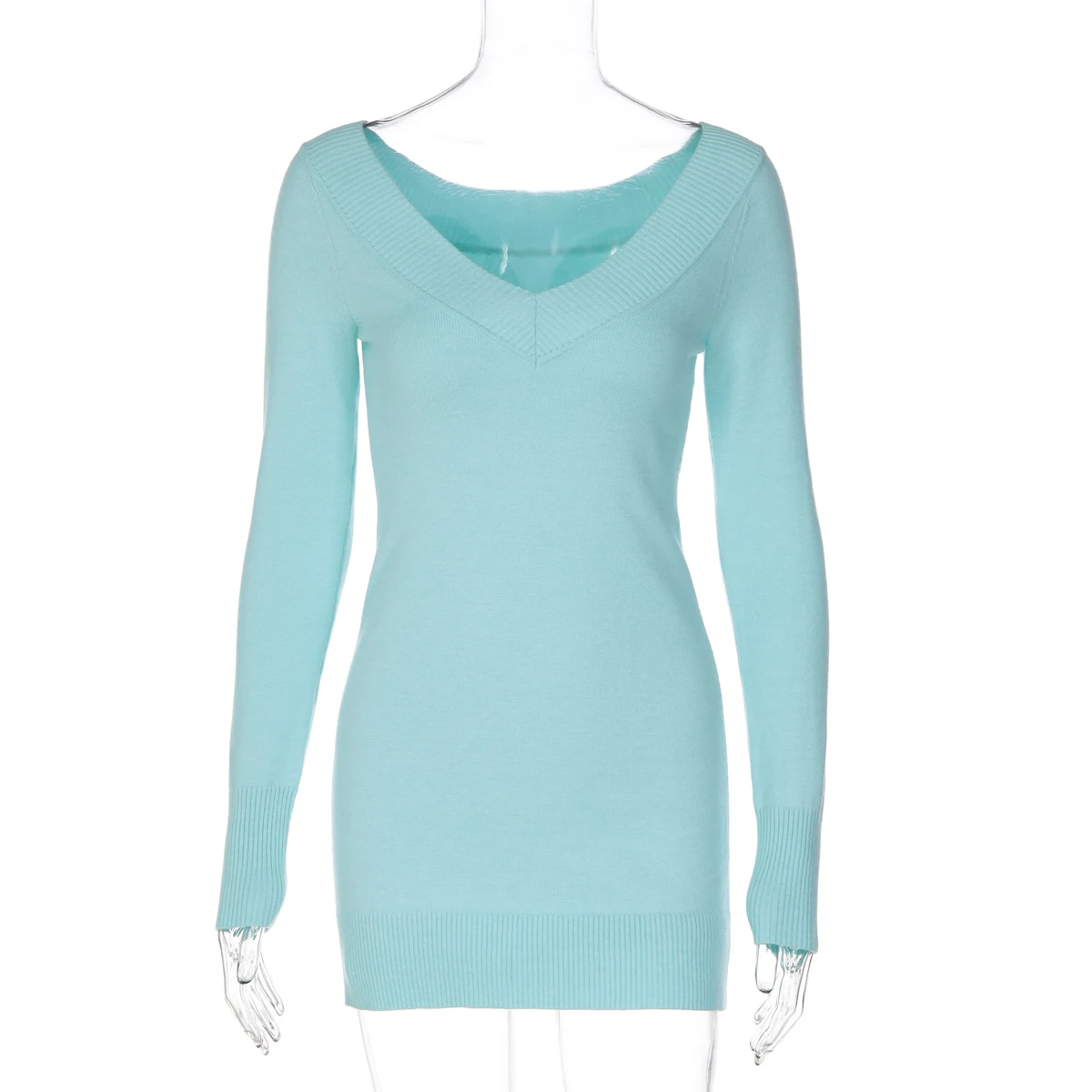 Hugcitar Elegantes V-Ausschnitt Langarm Sexy Bodycon Pullover Minikleid Herbst Winter Damenkleidung Streetwear Geburtstagsparty – Detail 2