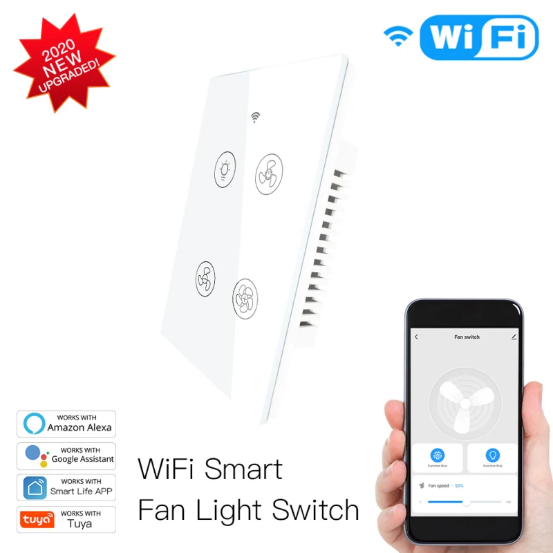 CoRui WiFi+RF433 Smart Ceiling Fan Light Switch 2/3 Way Smart Life/Tuya APP RF Remote Speed Control Work With Alexa Google Home