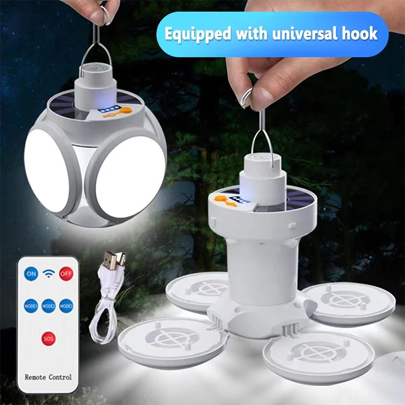 Nice Solar Outdoor Folding Light Portable USB Rechargeable LED Bulb Search Lights Camping Torch Emergency Lamp For Power Outages