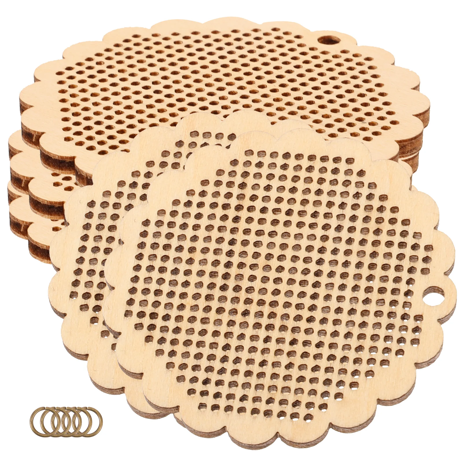 

5pcs Wood Chip Ornaments Cross Stitch Accessories DIY Jewelry Making Blank Wooden Cross Stitch Chips Sewing Tools Craft