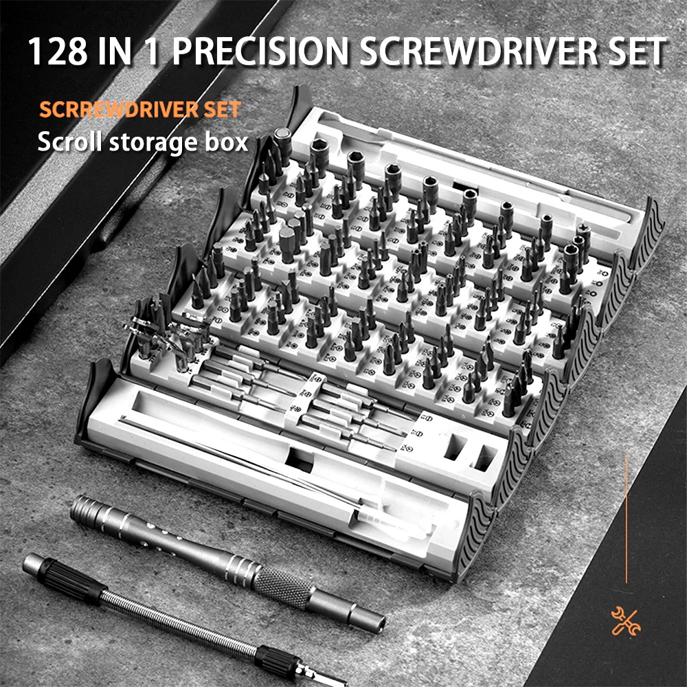 128 in 1 Precision Screwdriver Set Reel Storage Design Hard Wear Resistant Screw Driver Bit Multifunctional Repair Hand Tool Kit