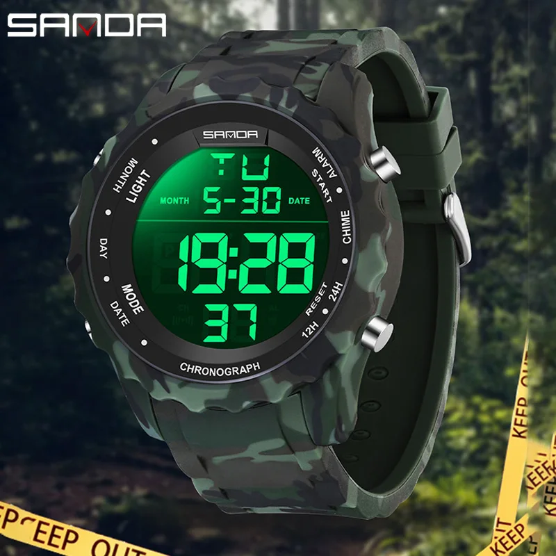 SANDA New Fashion G Style Camouflage Military LED Digital Men Watch High Quality Waterproof Outdoor Sport Electronic Men's Watch