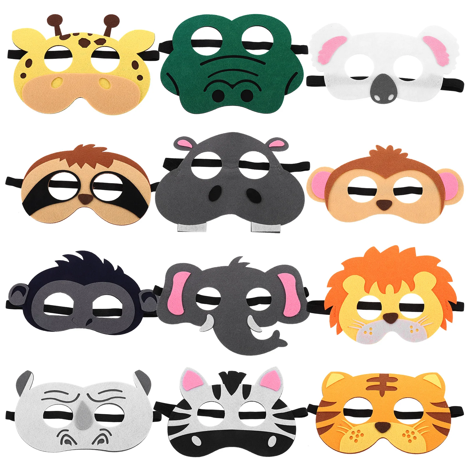 

12Pcs Kids Felt Animal Masks Cute Cartoon Halloween Party Cosplay Funny Reusable Animal Mask Decoration