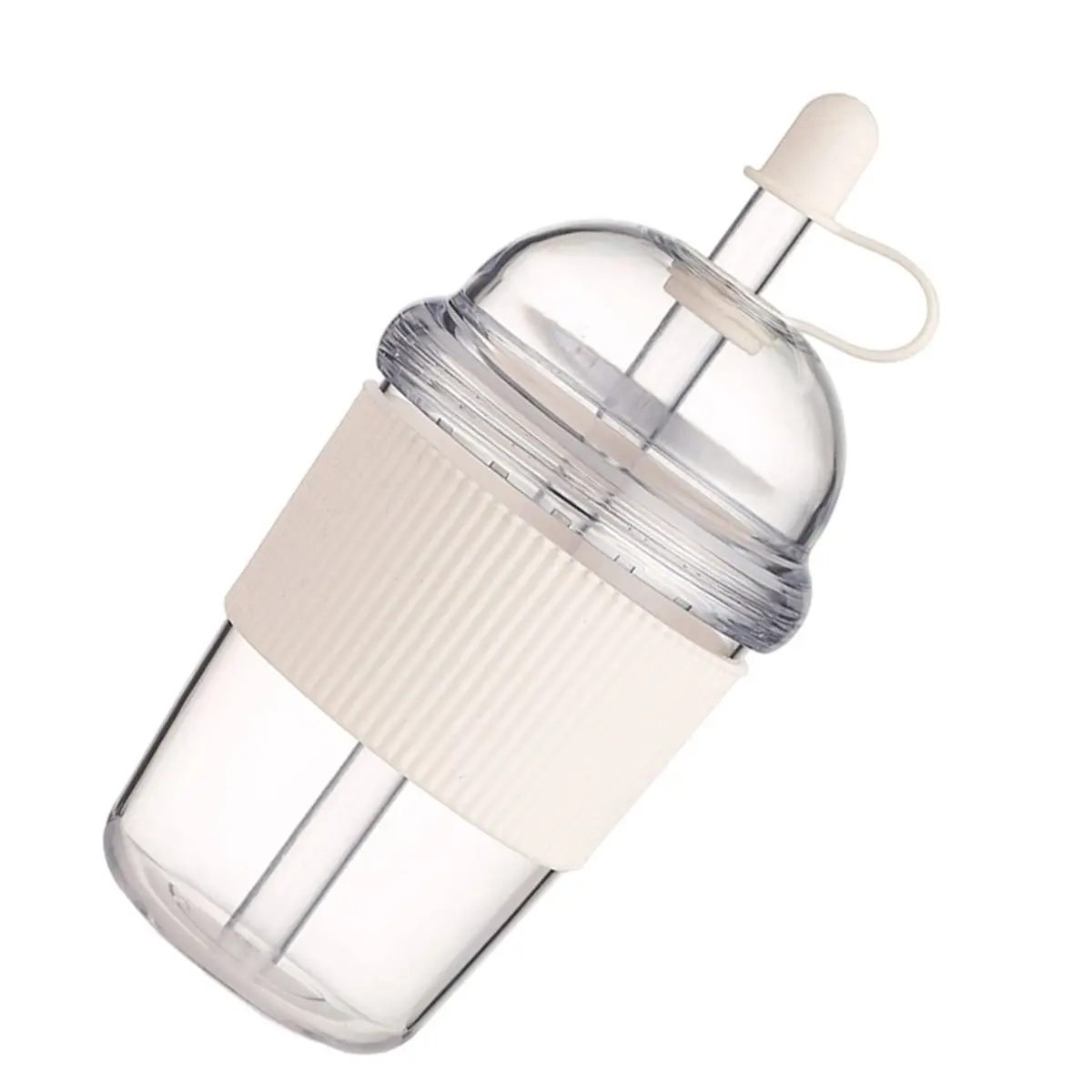 COFA 1Pcs430ML Transparent Coffee Mug with Lid and Straw Pearl Milk Tea Juice Plastic Cup for Home Bar Drinkware