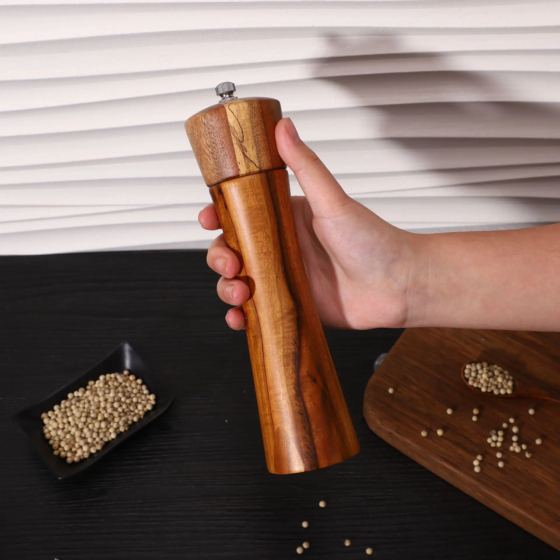 

2pieces Wood Manual Pepper Grinder,Pepper Mill & Sea Salt Grinder,Handheld Grinder for Black Pepper Portable Spice Grinding Tool