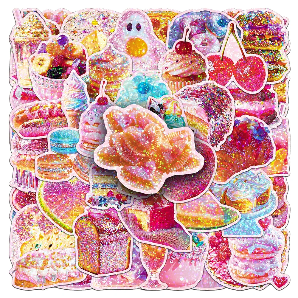 10/30/50 Stück INS-Style Laser-Dessert-Aufkleber Cartoon-Kuchen-Eiscreme-Sticker DIY Notizbuch Handy Ästhetische Graffiti-Aufkleber