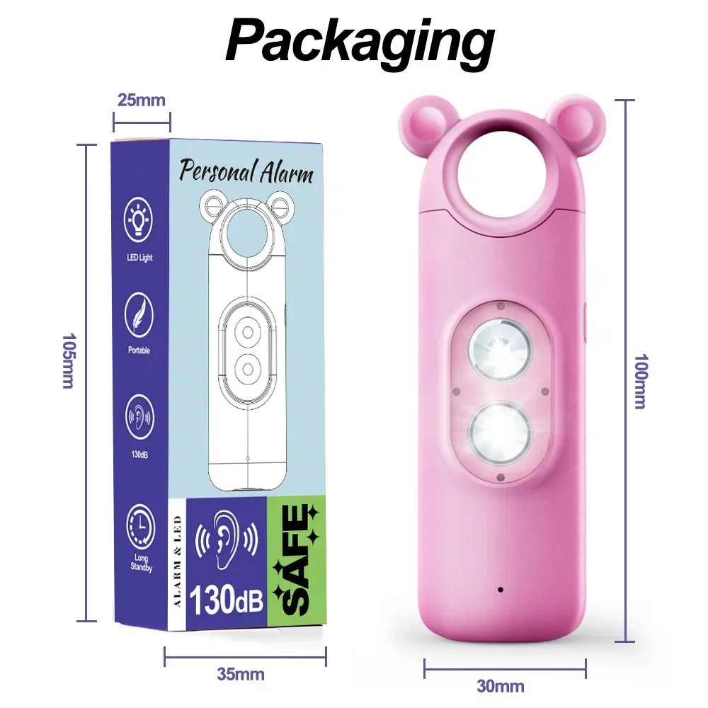 H7 Rechargeable Dual LED Flash Dual Lighting USB Personal Defense Alarm Women Anti-Robbery Alarm 130dB