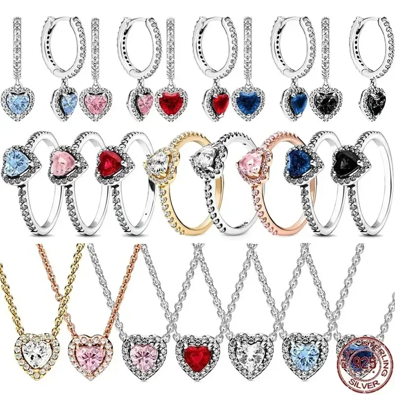 Eternal Heart Series 925 sterling silver multi-color sparkling ring earrings necklace luxurious charm jewelry party