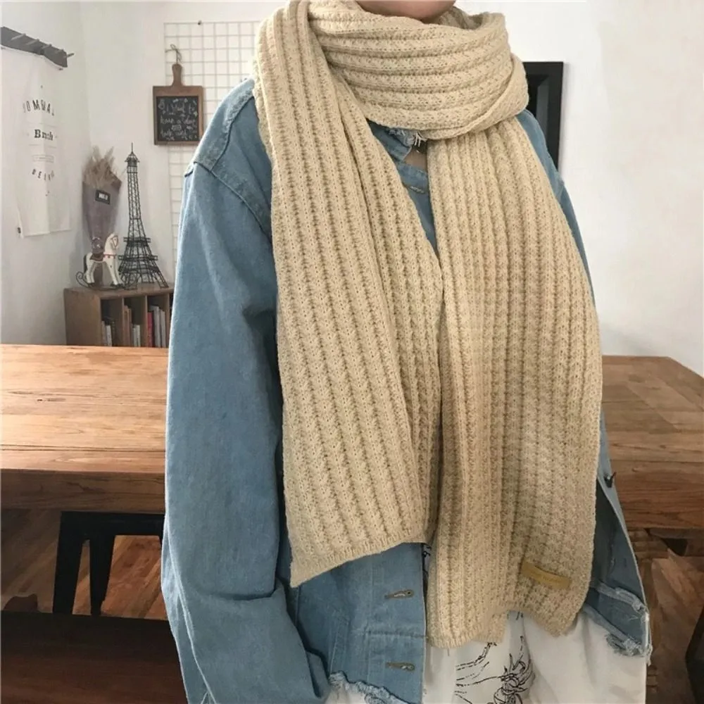 

Simple Knitting Knitted Scarf Soft Thicken Winter Cashmere Scarves Solid Color Warm Winter Shawl Girl