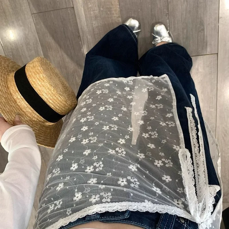 Rok Renda Baru Musim Semi Gaun Berlapis Penutup Rok Bunga Unik Rok Bunga Jaring Celemek Anak Perempuan Pedas Dasi Renda Tipis Bertali