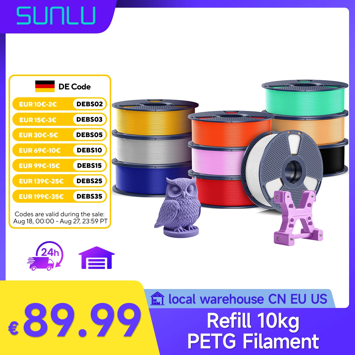 

SUNLU PETG filament For Bambu lab color PETG filament PETG/ABS/TPU/PLA 3D Printer dry filament Smooth Printer PETG color