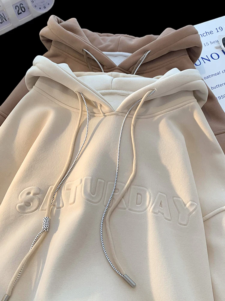 

Korean Women Solid Color Hooded Sweatshirt Winter New Fashion High Street Ins Casual Loose Long Sleeved Women's Warm Top