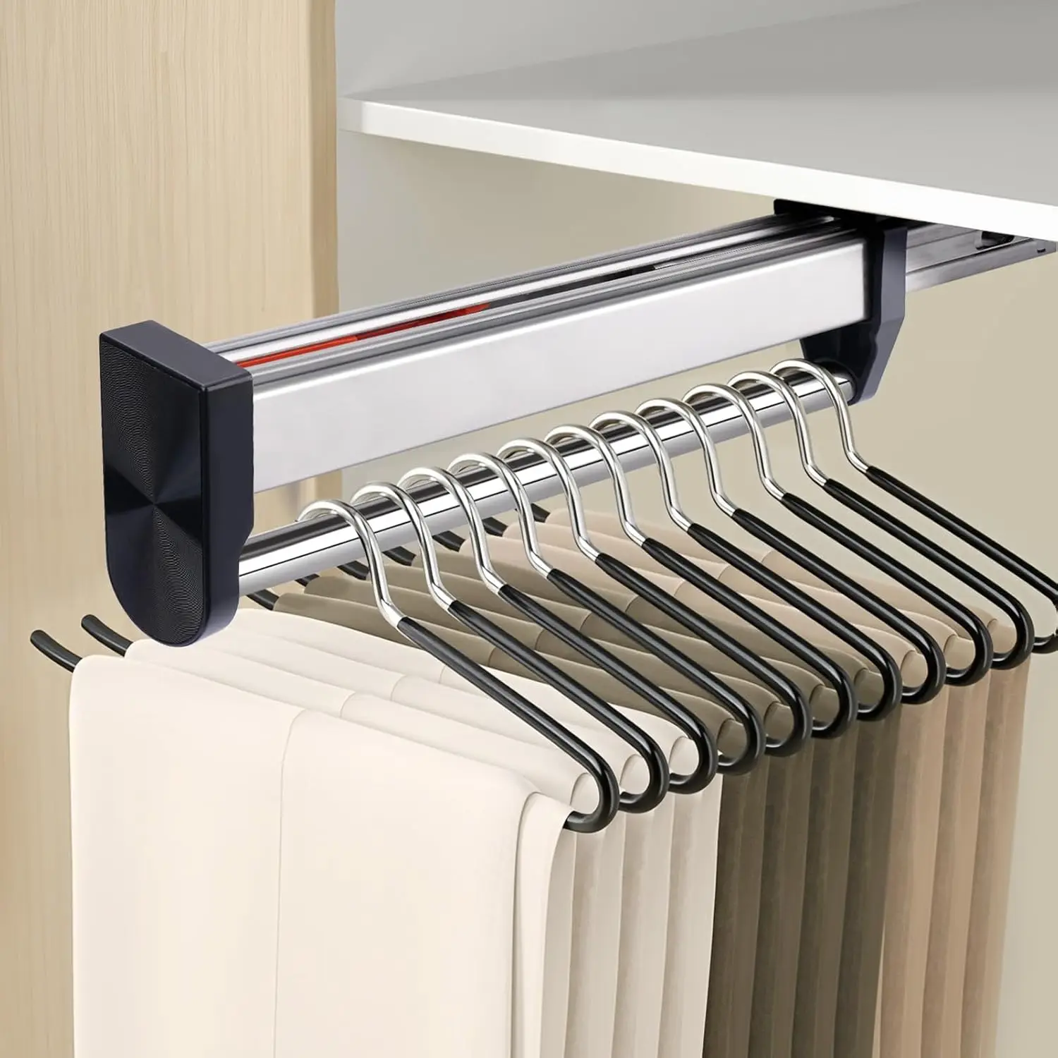 

Adjustable Pull-Out Closet Rod, Stainless Steel Heavy-Duty Hanger Rail for Pants Coats Wardrobe Storage (300mm/11.8inch)