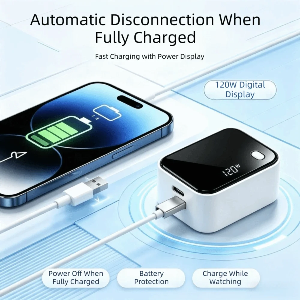 Type-C Auto Disconnect Charger Full Stop Design Physical Cut-Off Overcharge Protection Adapter Full Charge Separator