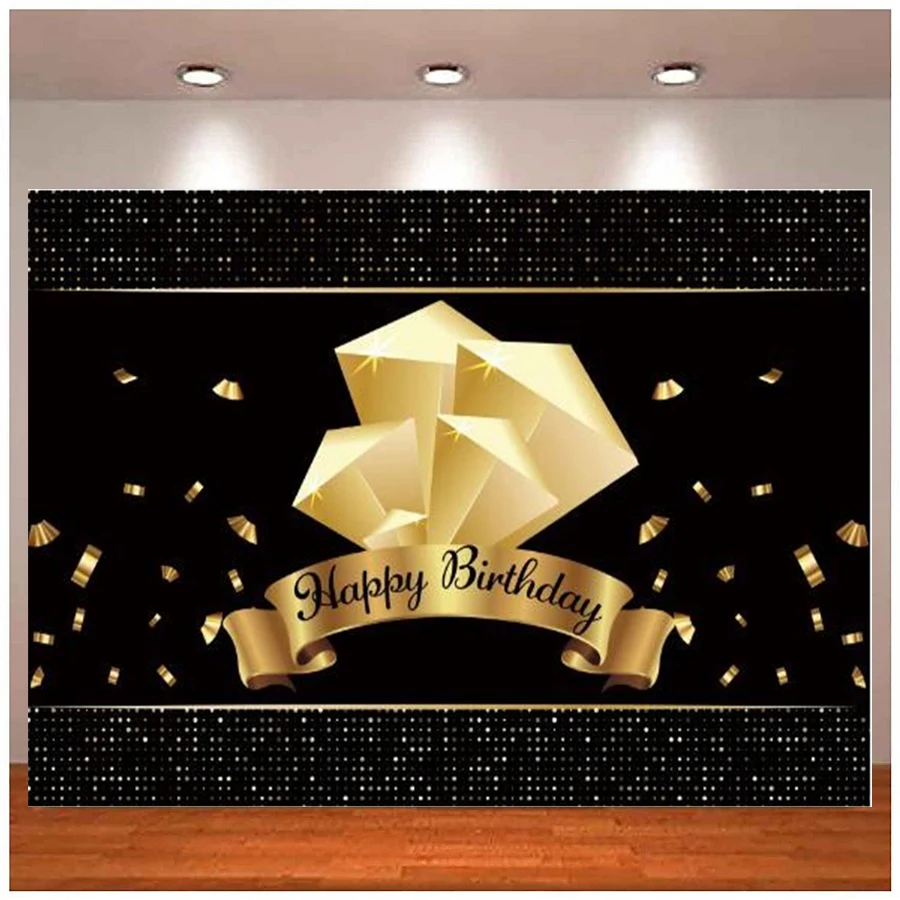 

Photography Backdrops For Back Gold Diamond Ribbon Birthday Party Can Be Poster Portrait Photo Background Banner