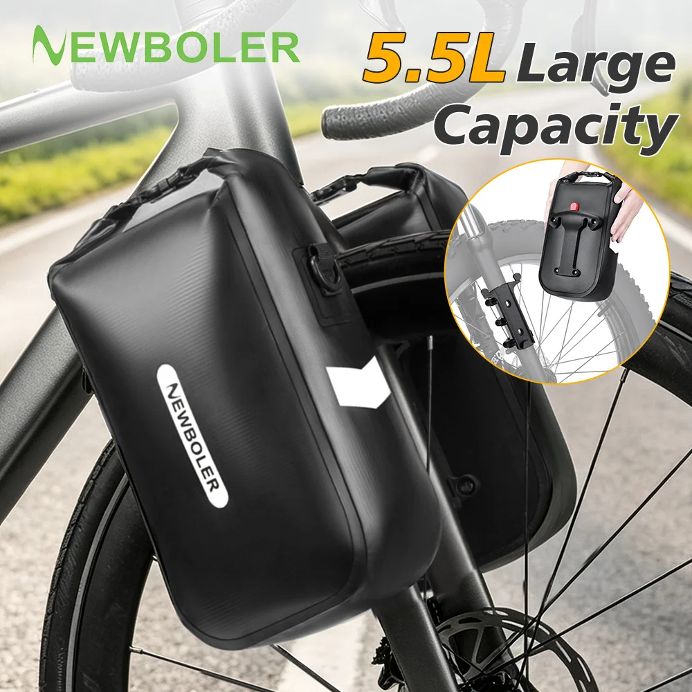 NEWBOLER 5,5L 10L Wasserdichte Fahrrad-Gabeltasche Schnellverschluss Fahrrad-Gepäckträgertasche Fahrradtasche Fahrradzubehör