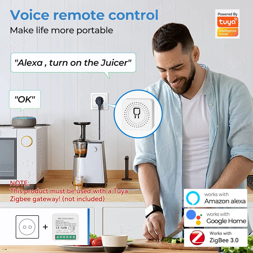 16A Tuya Zigbee3.0 สมาร์ทสวิทช์ MiNi DIY Breaker สนับสนุน 2Way Smart Life App รีโมทคอนโทรลสําหรับ HA 2MQTT Alexa Google