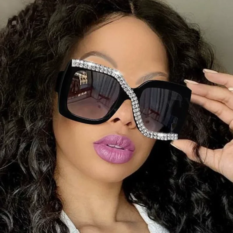 Neue große quadratische Sonnenbrille mit Diamantbesatz im europäischen und amerikanischen Hip-Hop-Stil, Modell 6008.