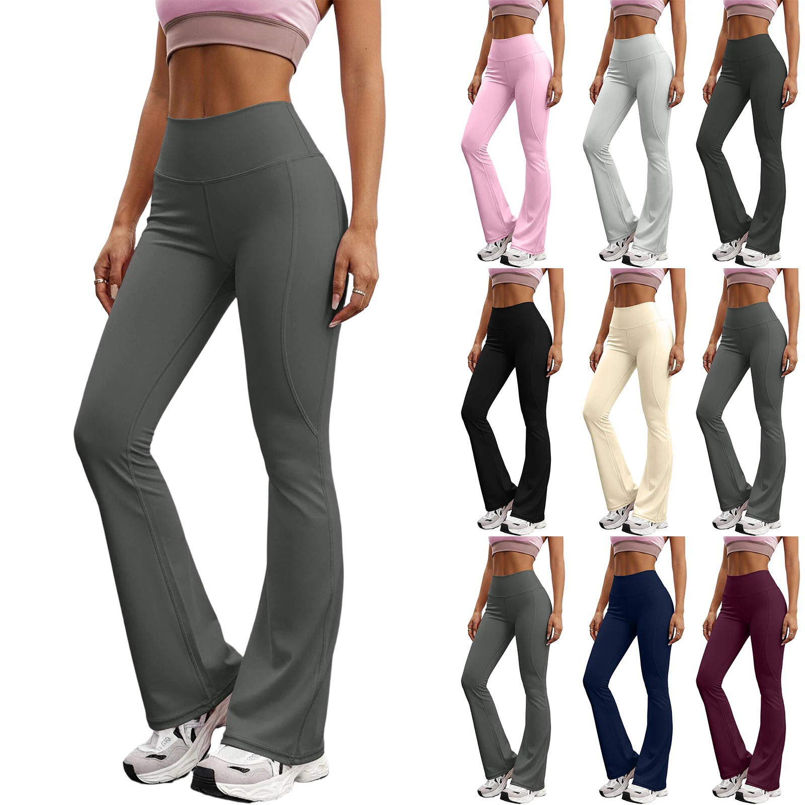 

Женские спортивные штаны для йоги с высокой талией и широкими штанинами, женские штаны для йоги с карманами, однотонные спортивные штаны для тренировок Одяг Женночий