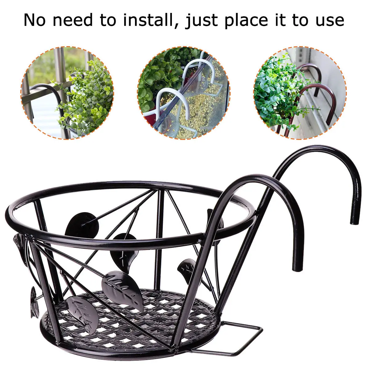 1Pcs Iron Hanging Flowerpot Rack Wall Mounted Bonsai Plant Holder for Balcony Garden Home Decor Black Tree Leaf Design