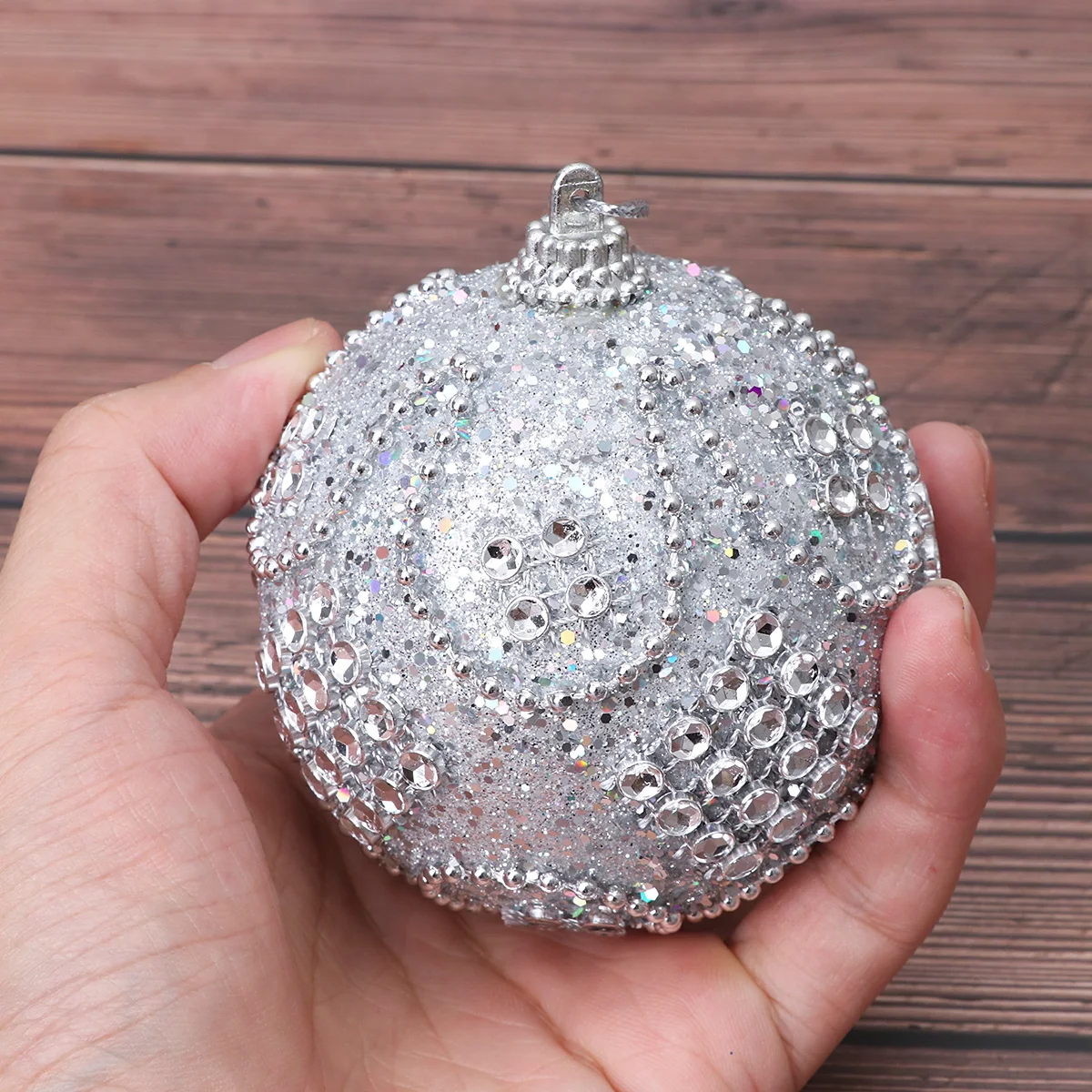 

Shatterproof Christmas Tree Hanging Ornament Ball Pendant Silver Eco-Friendly Crystal Rhinestone Decor Party Holiday