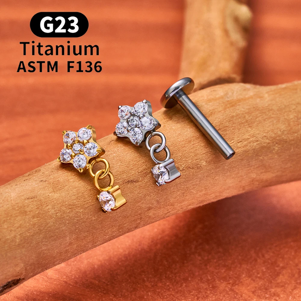 ASTM F136 Titan 16G CZ Drapierkette Flacher Ohrstecker Blumen-Knorpel-Ohrring Labret Lippen-Ohrloch-Tragus-Helix-Piercing-Schmuck – Detail 11