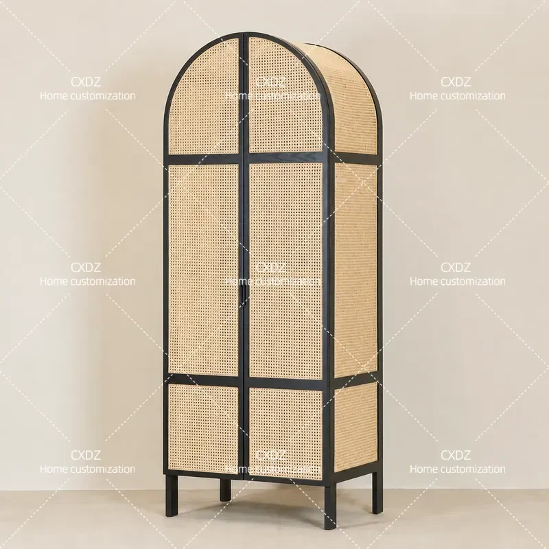Solid Wood Japanese Rattan Wardrobe Nordic Style Bedroom Storage Cabinet Simple Home Furniture Wooden Clothes Locker