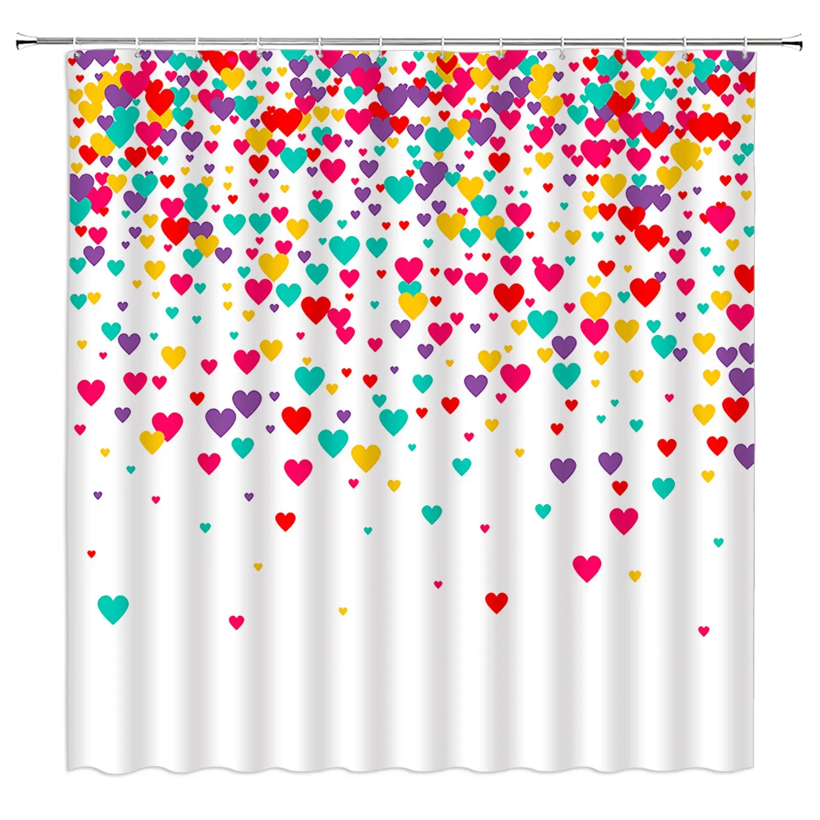 Cute Valentine\'s Day Shower Curtain Funny Abstract Modern Hearts Bathroom Curtain Romantic Waterproof Polyester Shower Curtain