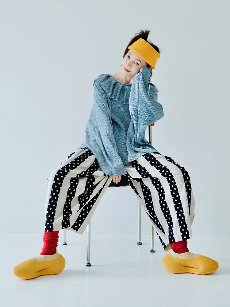 Ima kokonis originales Design Polka-Dot-Streifen elastische Taille weites Bein Hose für Frauen lässig lose und einfache Rettich Hose 223832