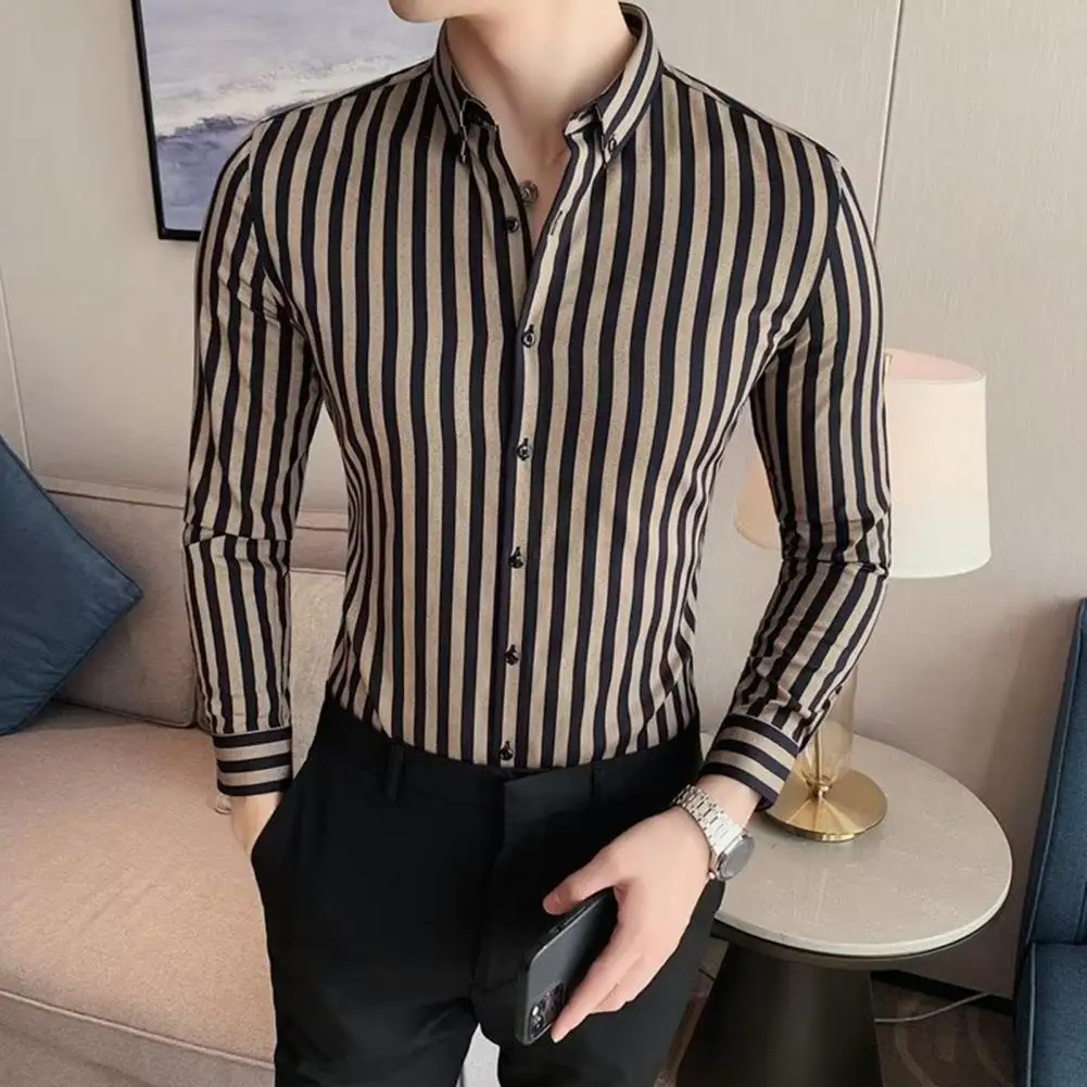 2023 Spring Shirts Men Dress Vertical Stripe Shirts Slim Men Casual Long Sleeve Shirt Male Chemise Homme Tuxedo Shirt
