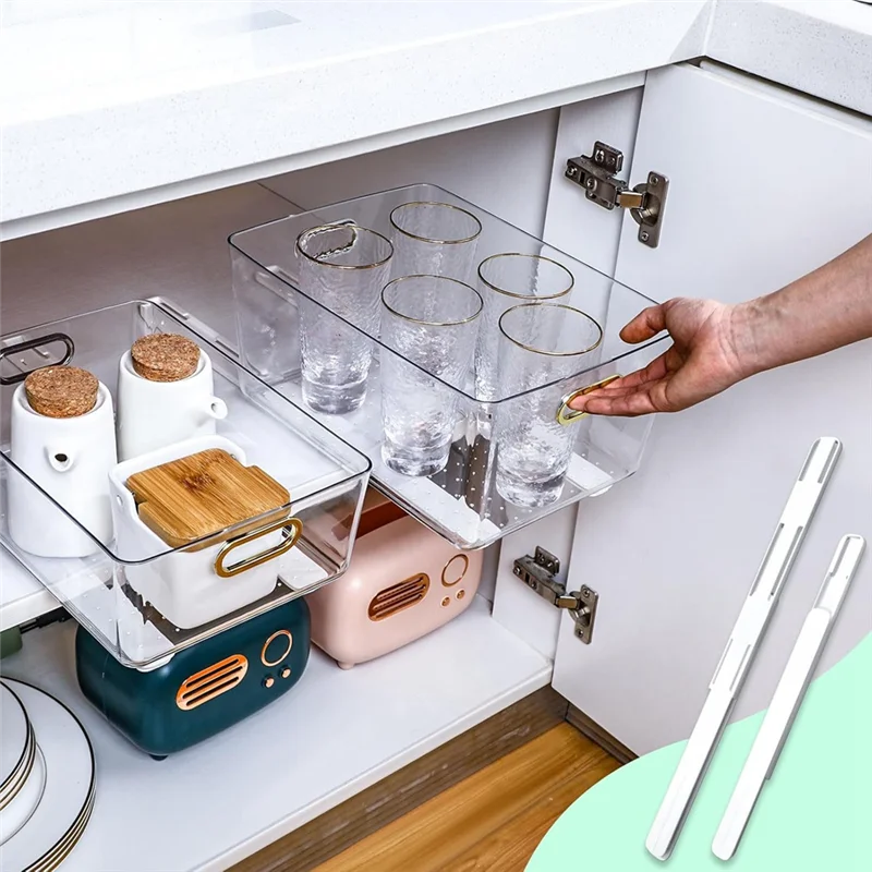 CQMF-4 Pcs Adhesive Sliders For Cabinets Pull Out Drawer Organizer Accessories Basket Office Glide Cabinet Tracks Adhesive