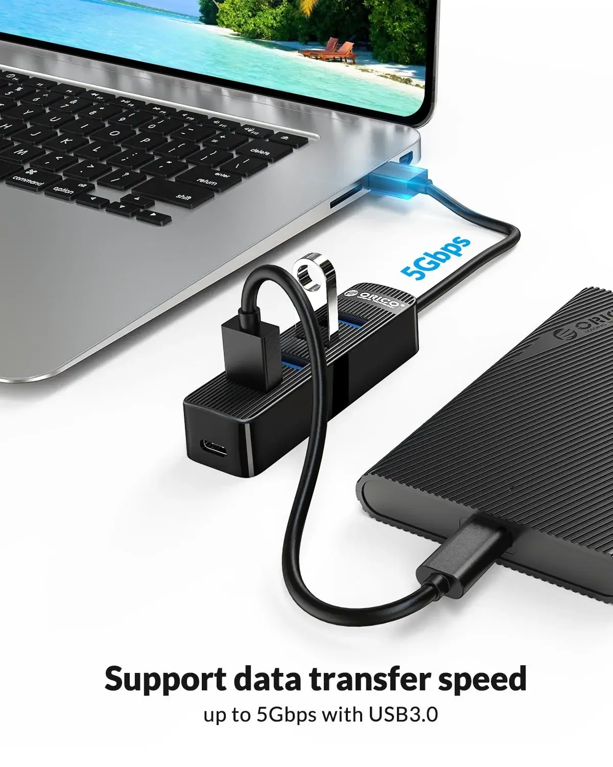 ORICO Usb Hub USB 3.0 HUB Mini Usb C Hub 3.0 USB Power Port High Speed Multi 4 Ports USB3.0 Splitter Adapter Laptop Accessories