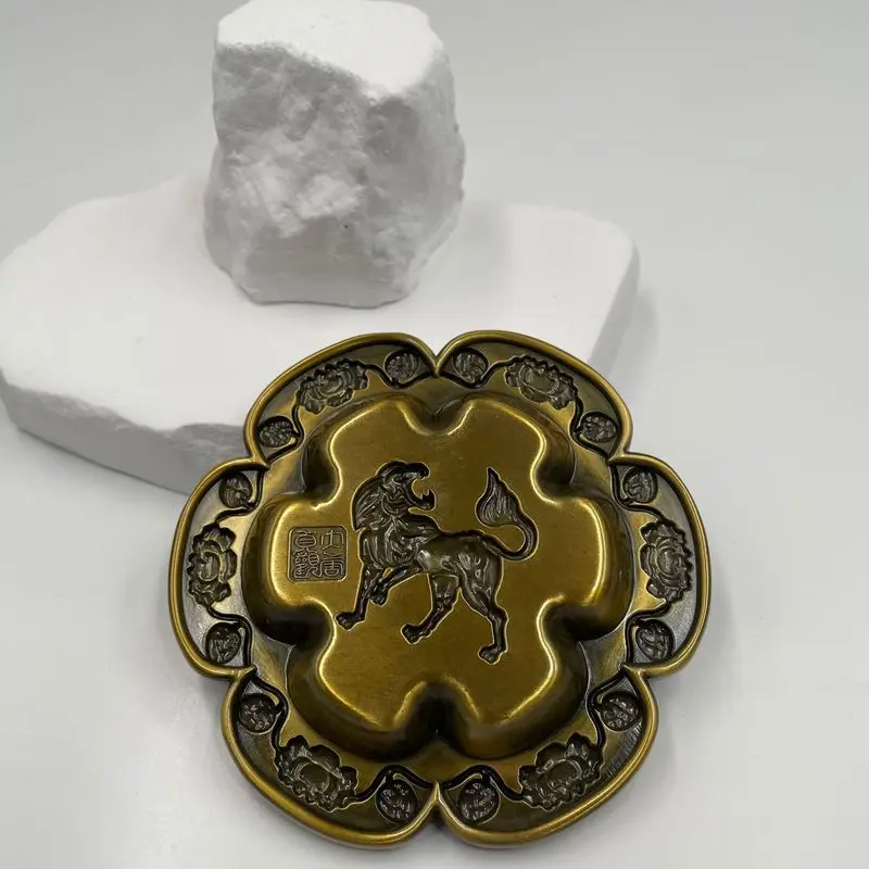 Antique lion pen washer, vintage ashtray, square plate, craft ornament