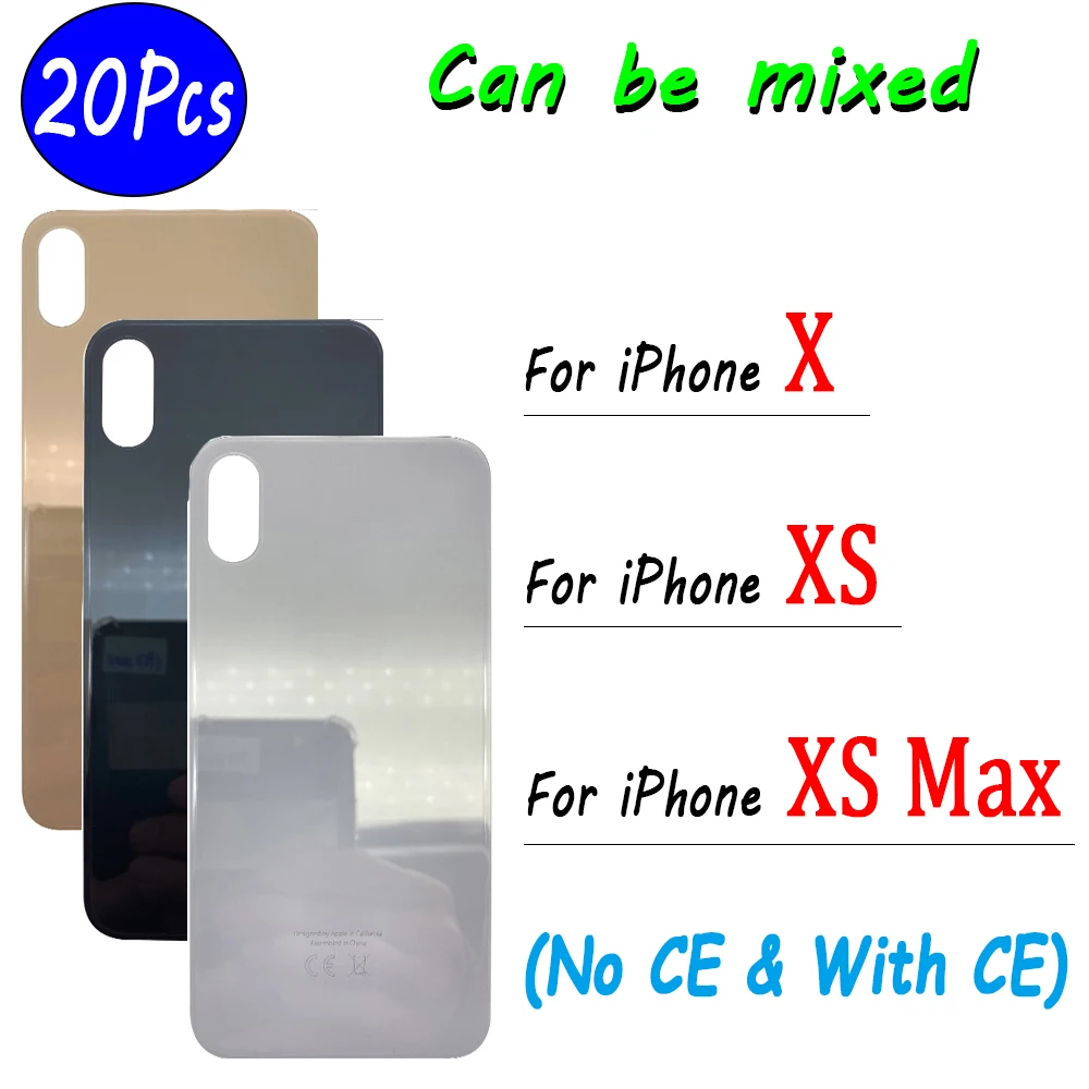 20Pcs/Lot,Big Hole NEW Housing Case Replacement Battery Back Glass Cover with Sticker Repair Parts For iPhone X / XS / XS Max
