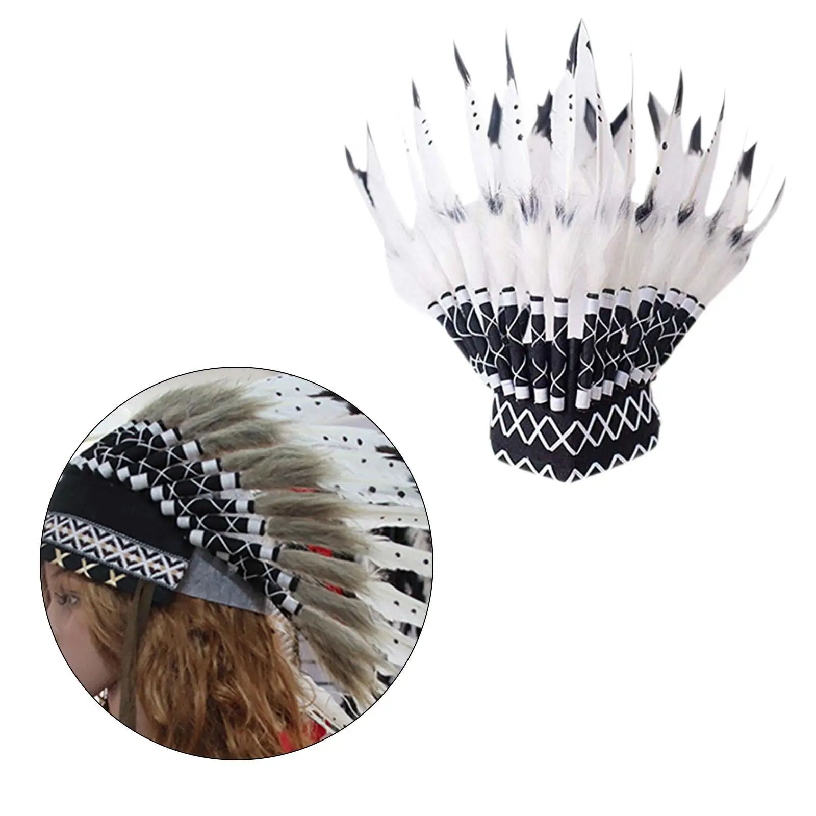 Chief Indian Hat Hair Band Headpiece Head Accessories Decorative Feather Headdress for Carnival Stage Show Party Holiday Cosplay