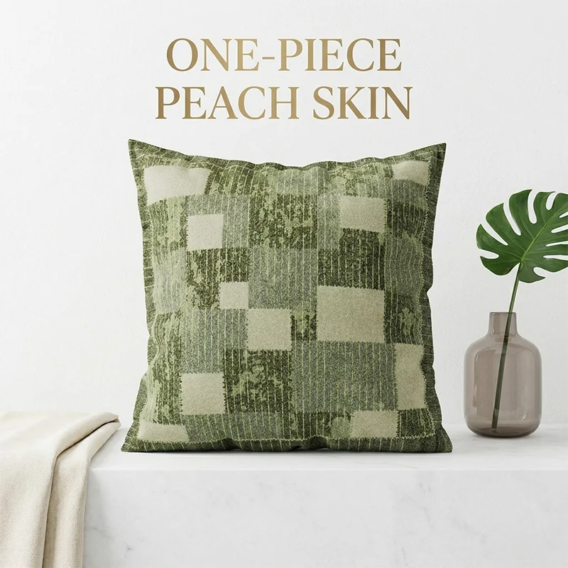

Vintage Green Grid Floral Throw Pillow Case Soft Patchwork Cushion Cover for No Printing Couch Aesthetic Decor Peach Skin 1 Pc