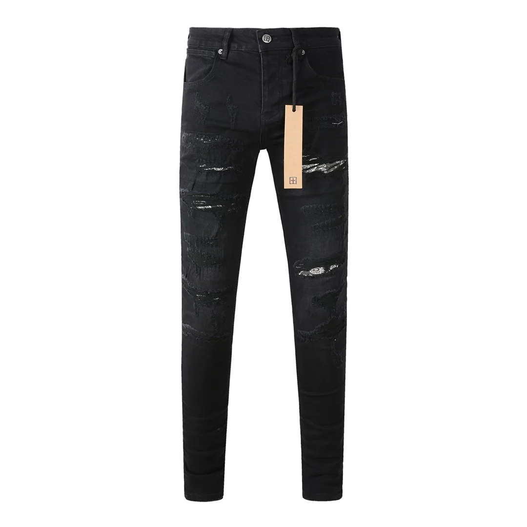 Retro Streetwear Men Jeans KSUBI Cross Paint Black Hole Trend Low Rise Skinny Denim Pants Pleated Ripped Frayed Trousers 3016