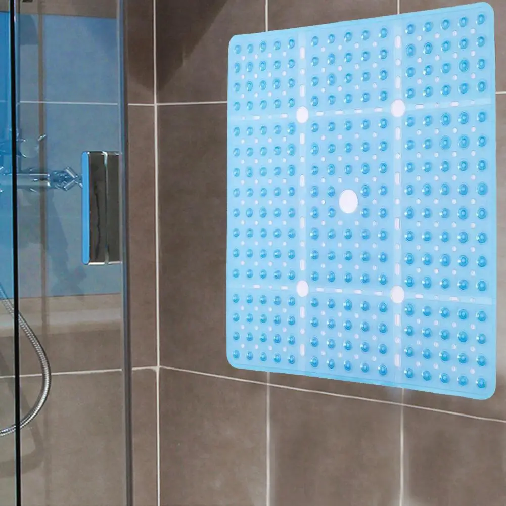 Bathroom Mat Large Square Shower Mat Non Slip Shower Floor Secure Suction Cup Drain Holes Bathroom Carpet