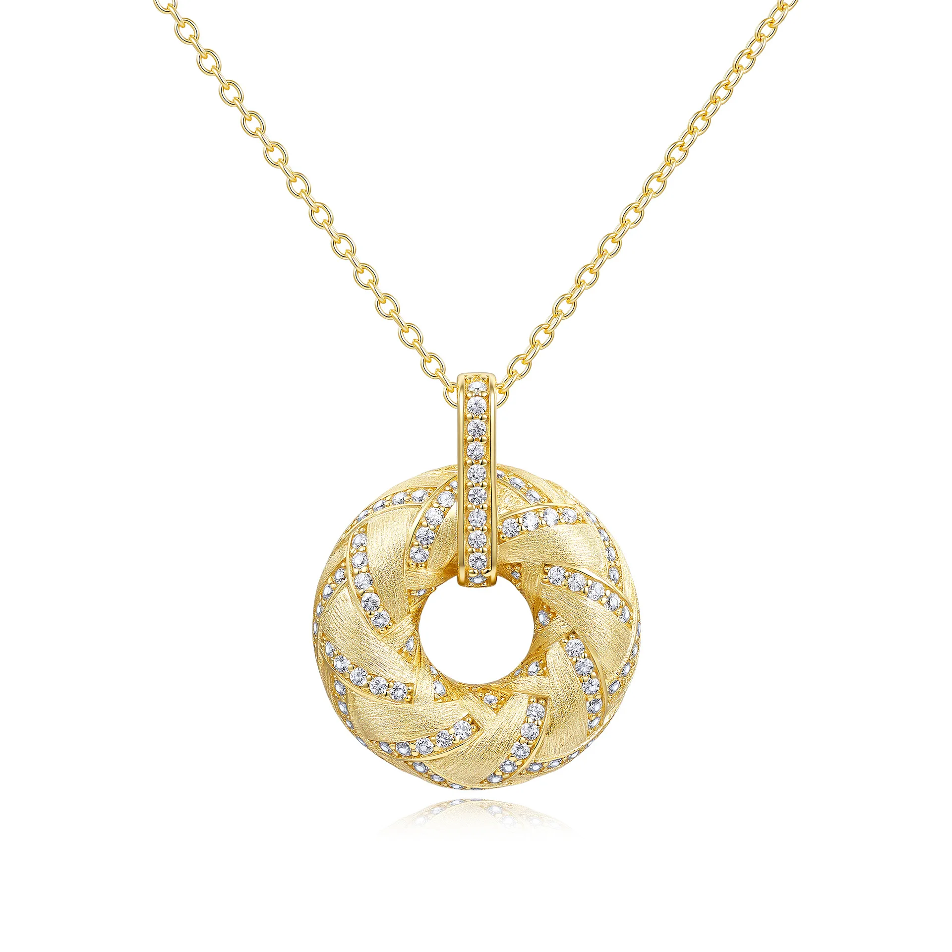 Luxurious 14K Gold D Color Moissanite Necklace Pendant Italian Craftsmanship Brushed Elegant for Women Wedding Fine Jewelry Gift