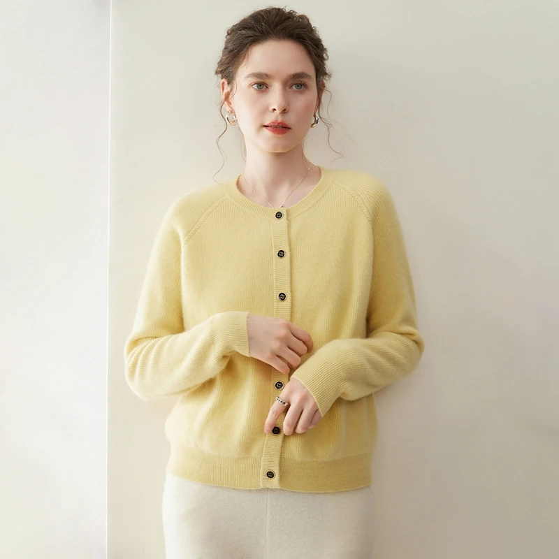 100 Percent Pure Cashmere Knitted Open Cardigan Womens Outerwear Classic Style Long Sleeve Round Neck  Soft Korean Casual Fit..