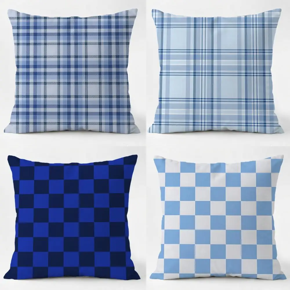 Cool Casual Art B-Blue Check Pattern Cushion Cover Sofa Home Living Room Car Decor Washable Decorative Square Pillowcase