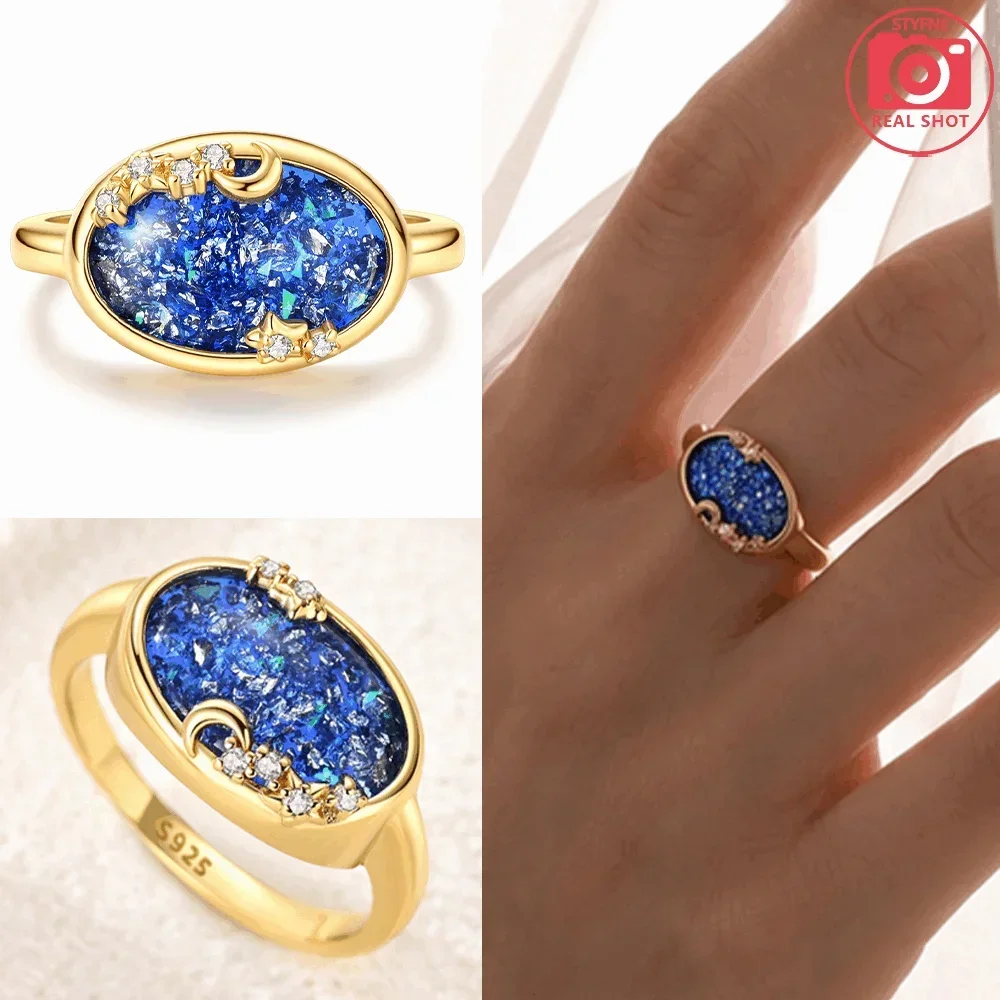 Star Sky Blue Gem Ring Original Silver Multi Layer Heart Ring Women Fine Jewelry Valentine Party Daily Fashion Decor Gift